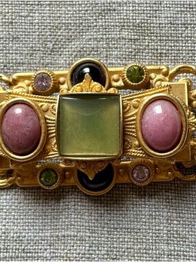 Natasha Stambouli Brooch with semi-precious Stones and clip earrings
